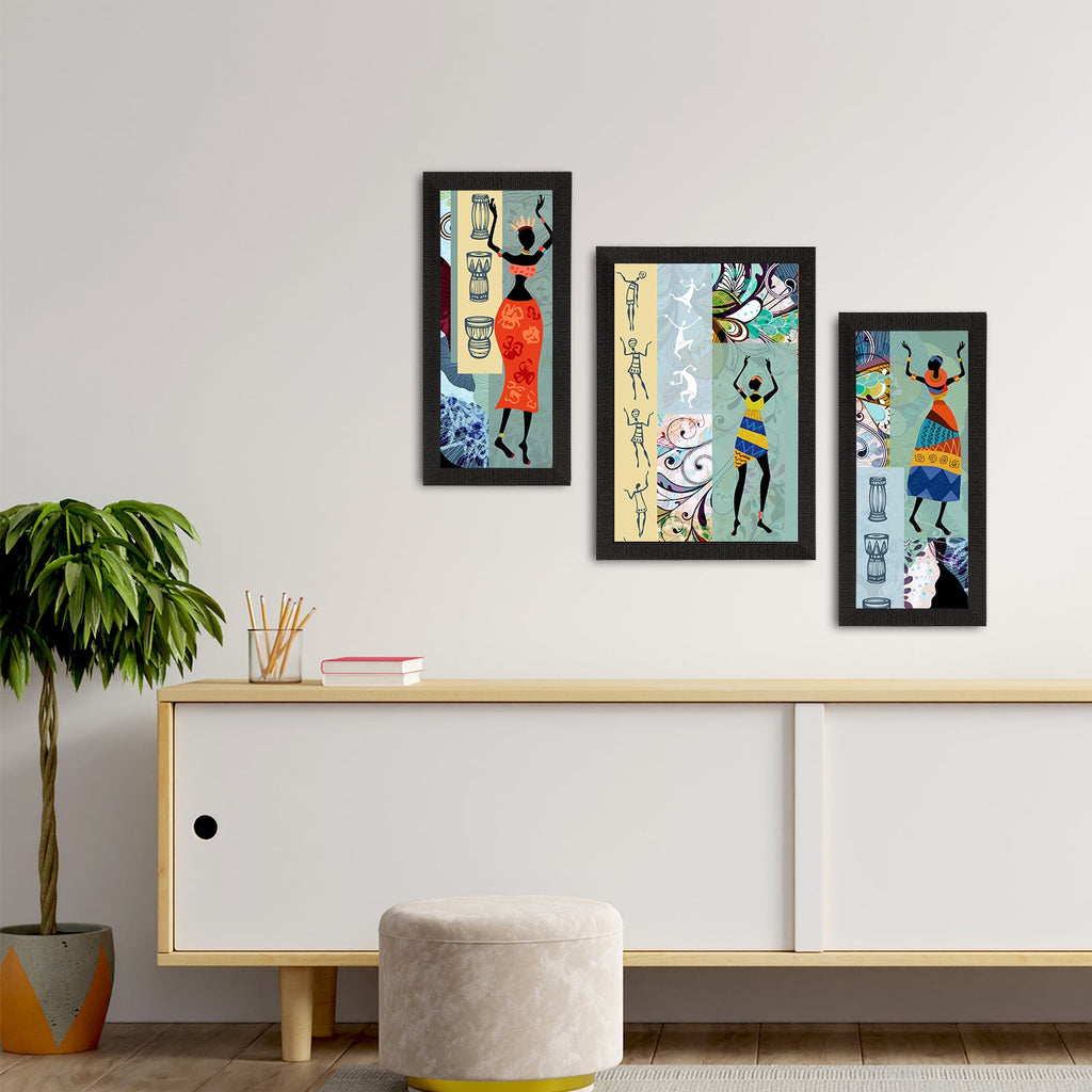Set of 3 Tribal Theme Satin Matt Textured UV Art Painting Kafalo