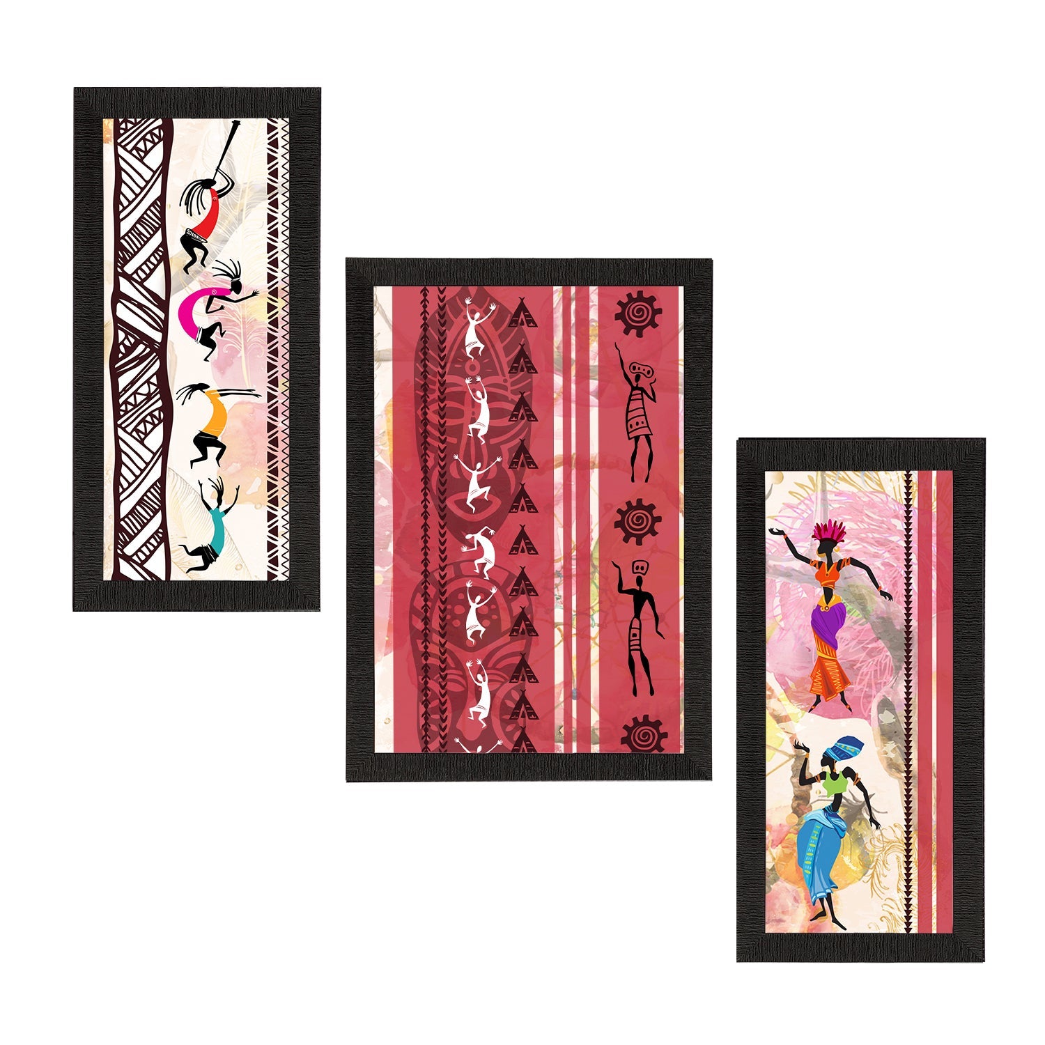Set of 3 Tribal Theme Satin Matt Textured UV Art Painting Kafalo