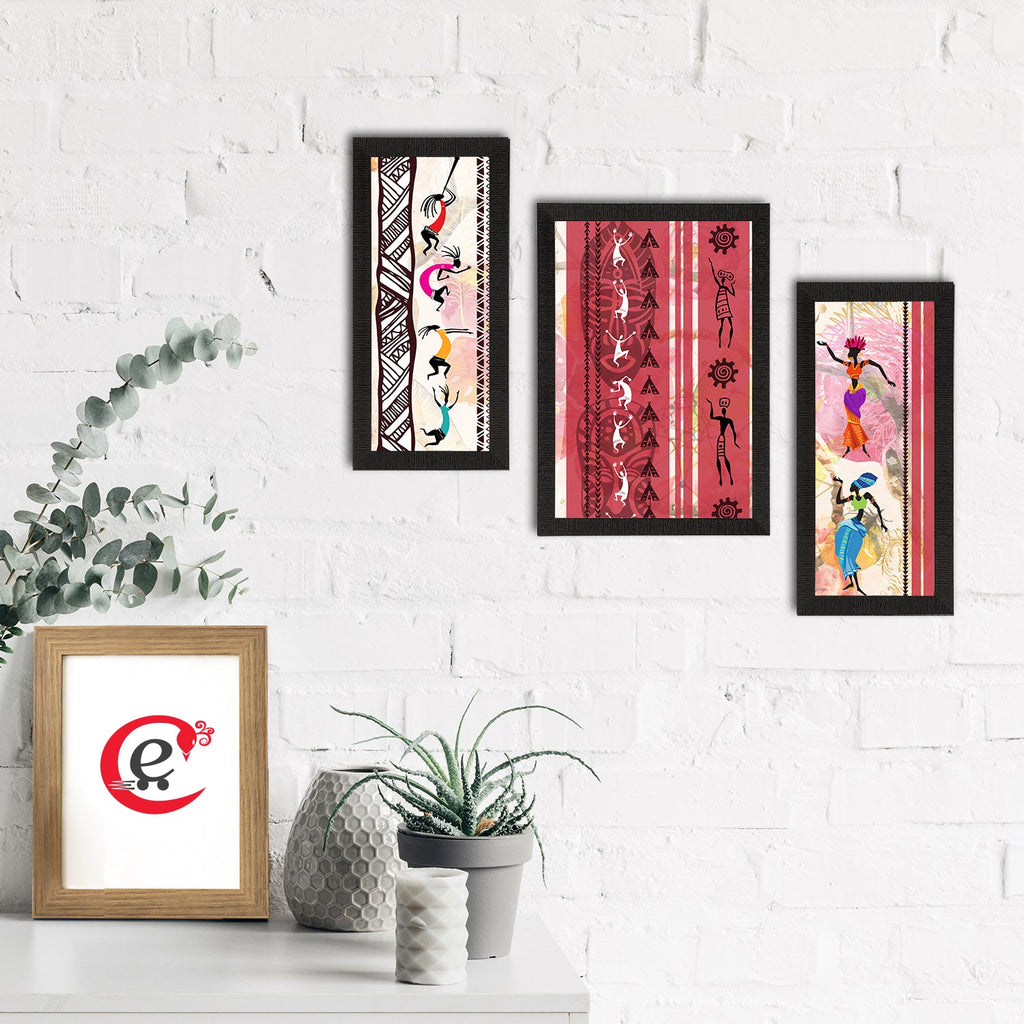 Set of 3 Tribal Theme Satin Matt Textured UV Art Painting Kafalo