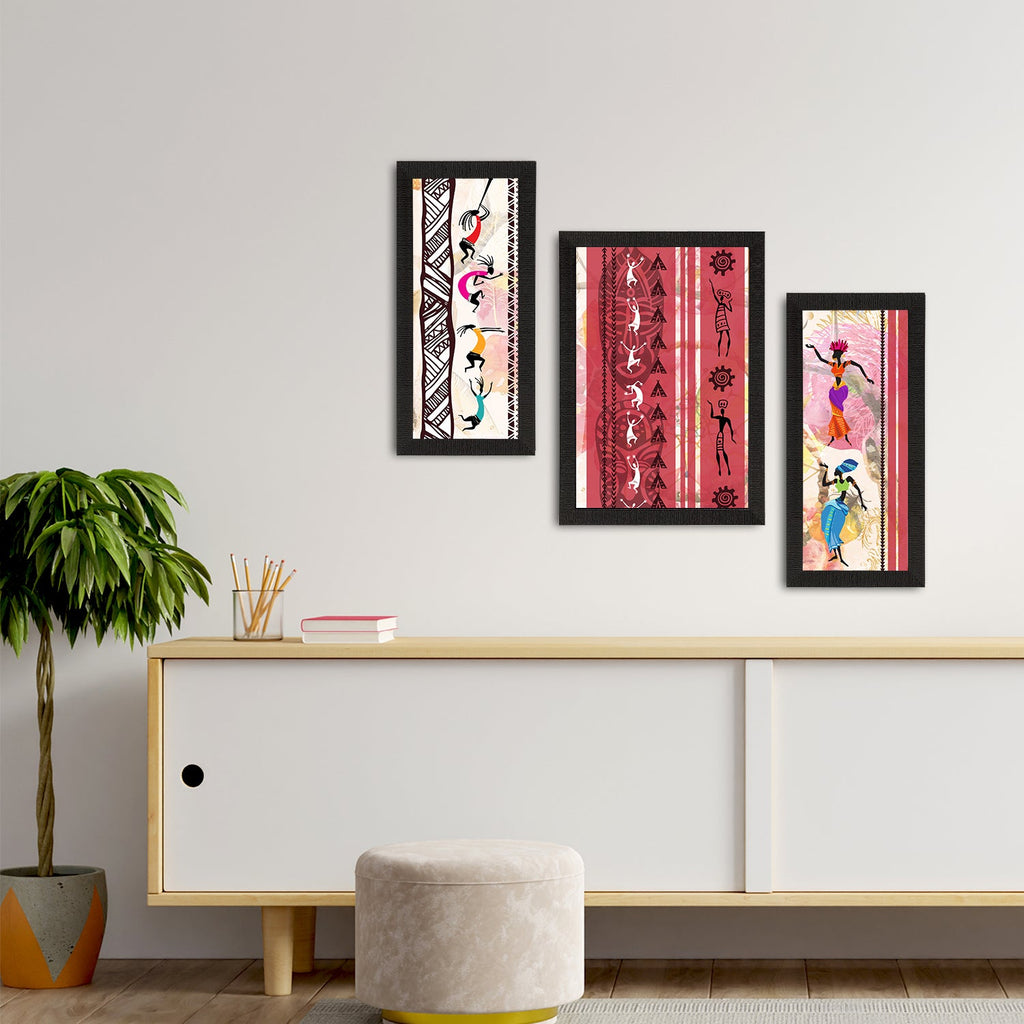 Set of 3 Tribal Theme Satin Matt Textured UV Art Painting Kafalo