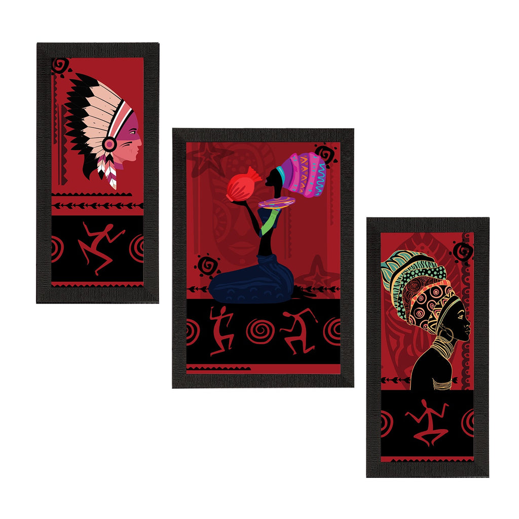 Set of 3 Tribal Theme Satin Matt Textured UV Art Painting Kafalo