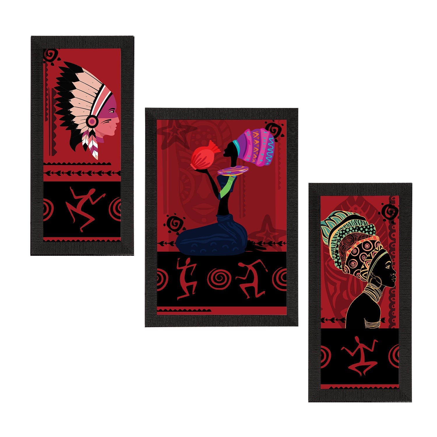 Set of 3 Tribal Theme Satin Matt Textured UV Art Painting Kafalo