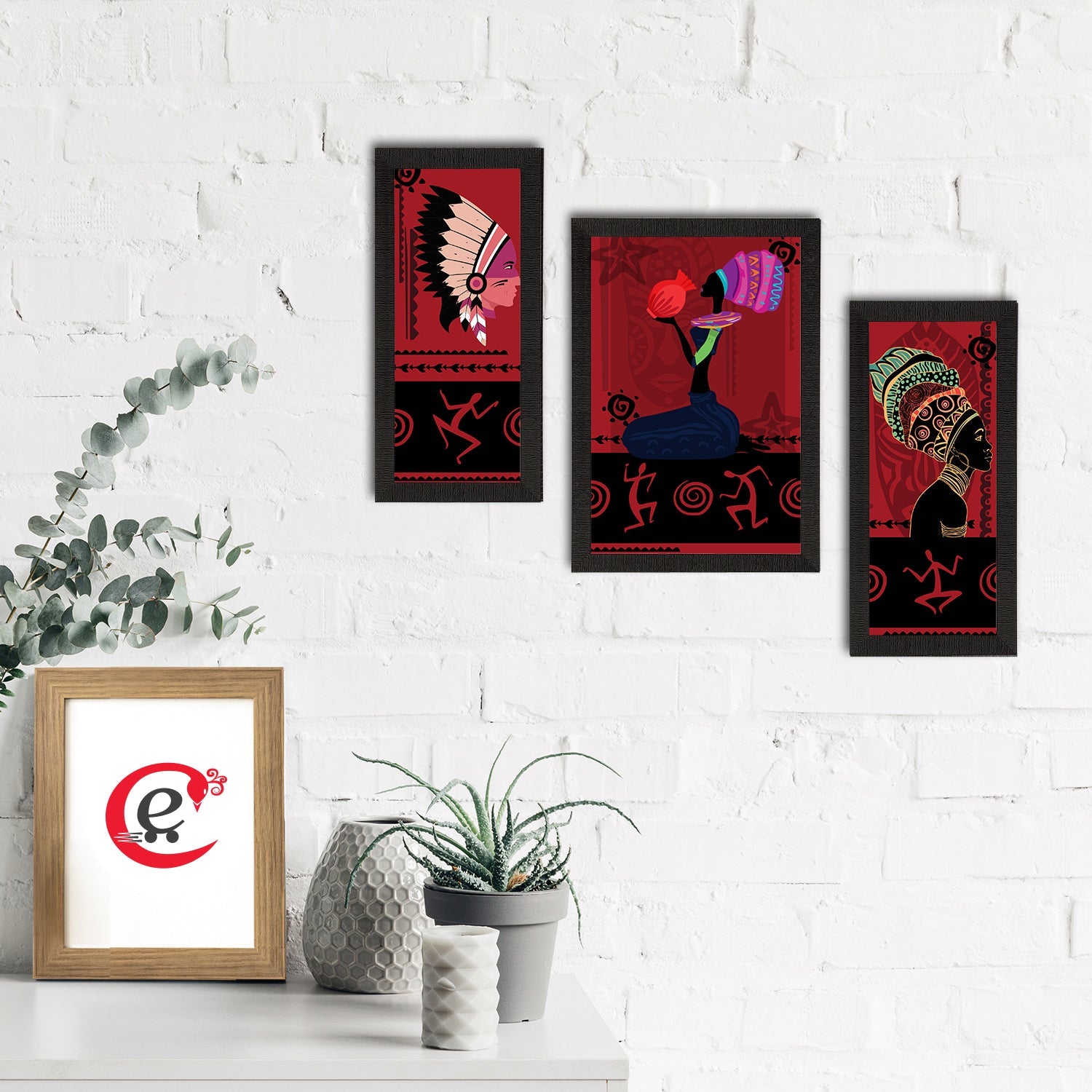 Set of 3 Tribal Theme Satin Matt Textured UV Art Painting Kafalo