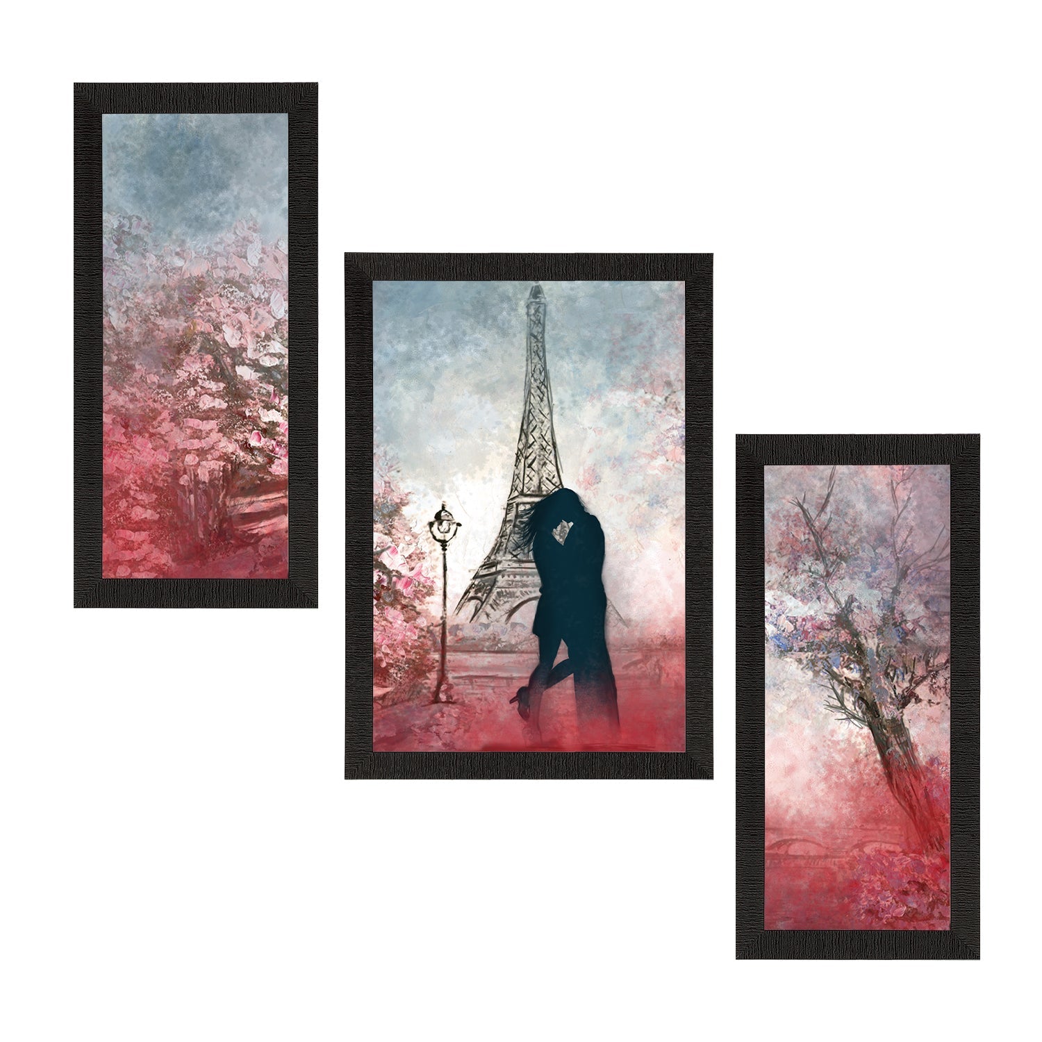 Set of 3 Loving Couple near Eiffel Tower Satin Matt Texture UV Art Painting Kafalo