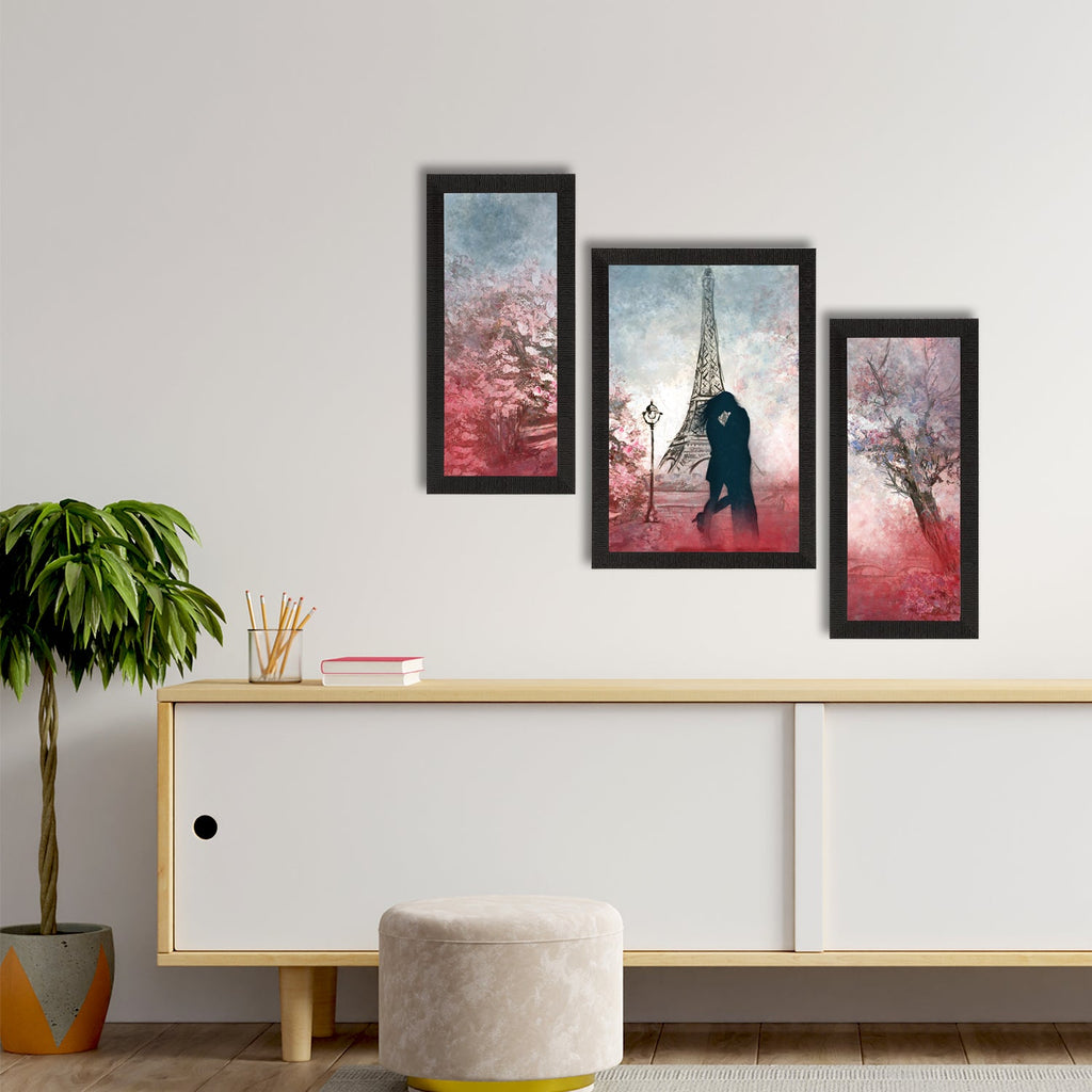 Set of 3 Loving Couple near Eiffel Tower Satin Matt Texture UV Art Painting Kafalo