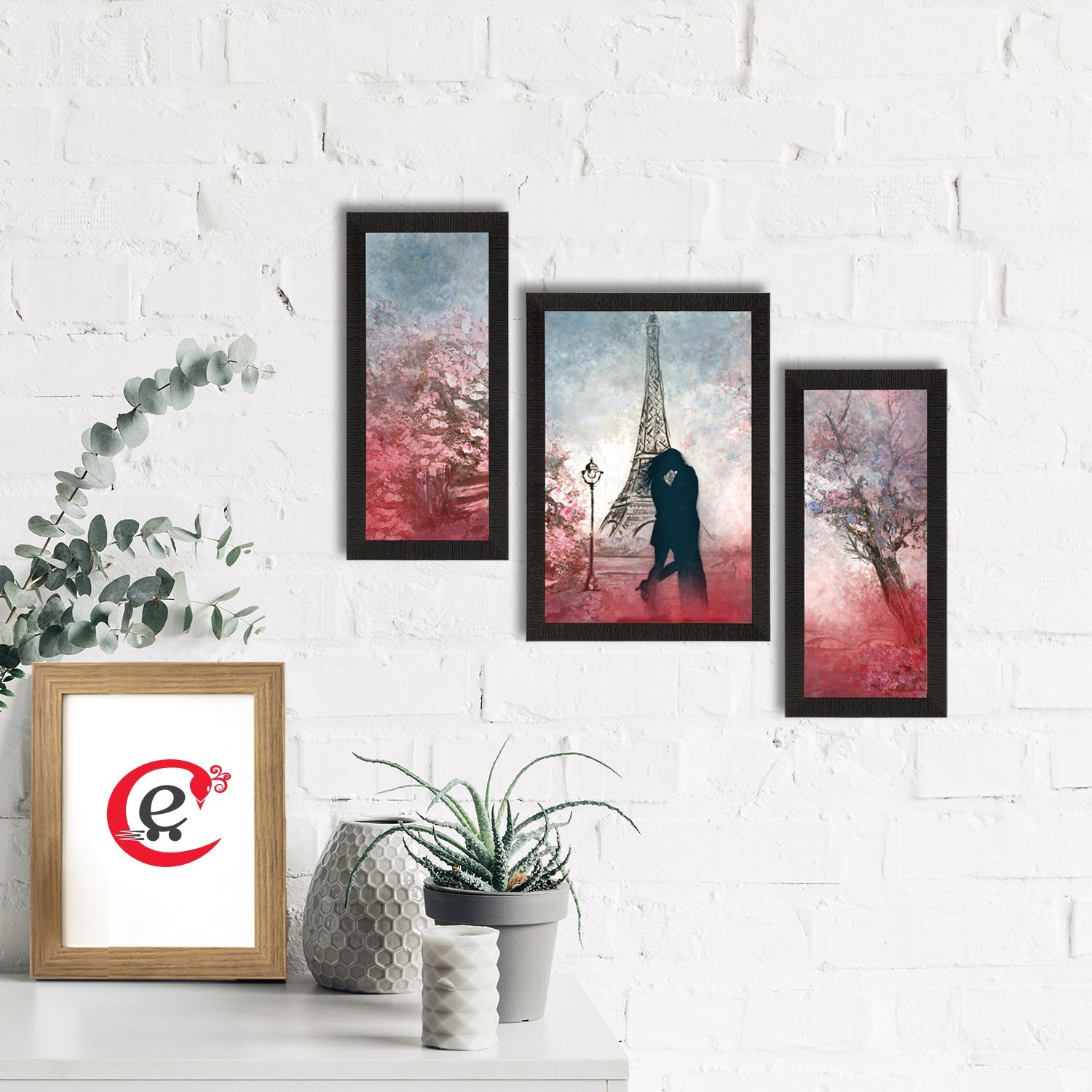 Set of 3 Loving Couple near Eiffel Tower Satin Matt Texture UV Art Painting Kafalo