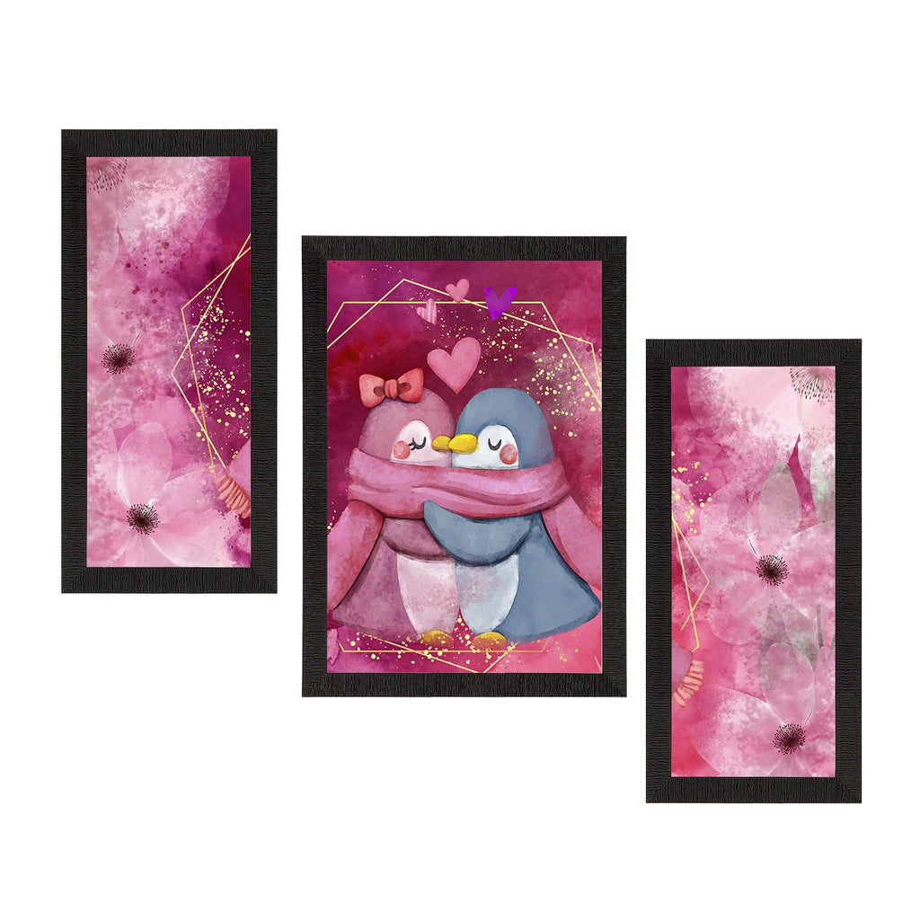 Set of 3 Romantic Penguin Couple Satin Matt Texture UV Art Painting Kafalo