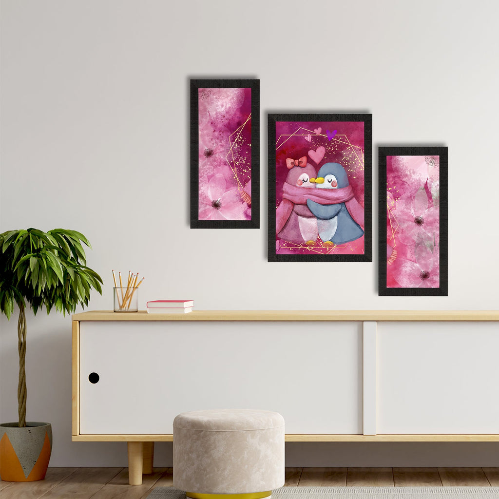 Set of 3 Romantic Penguin Couple Satin Matt Texture UV Art Painting Kafalo