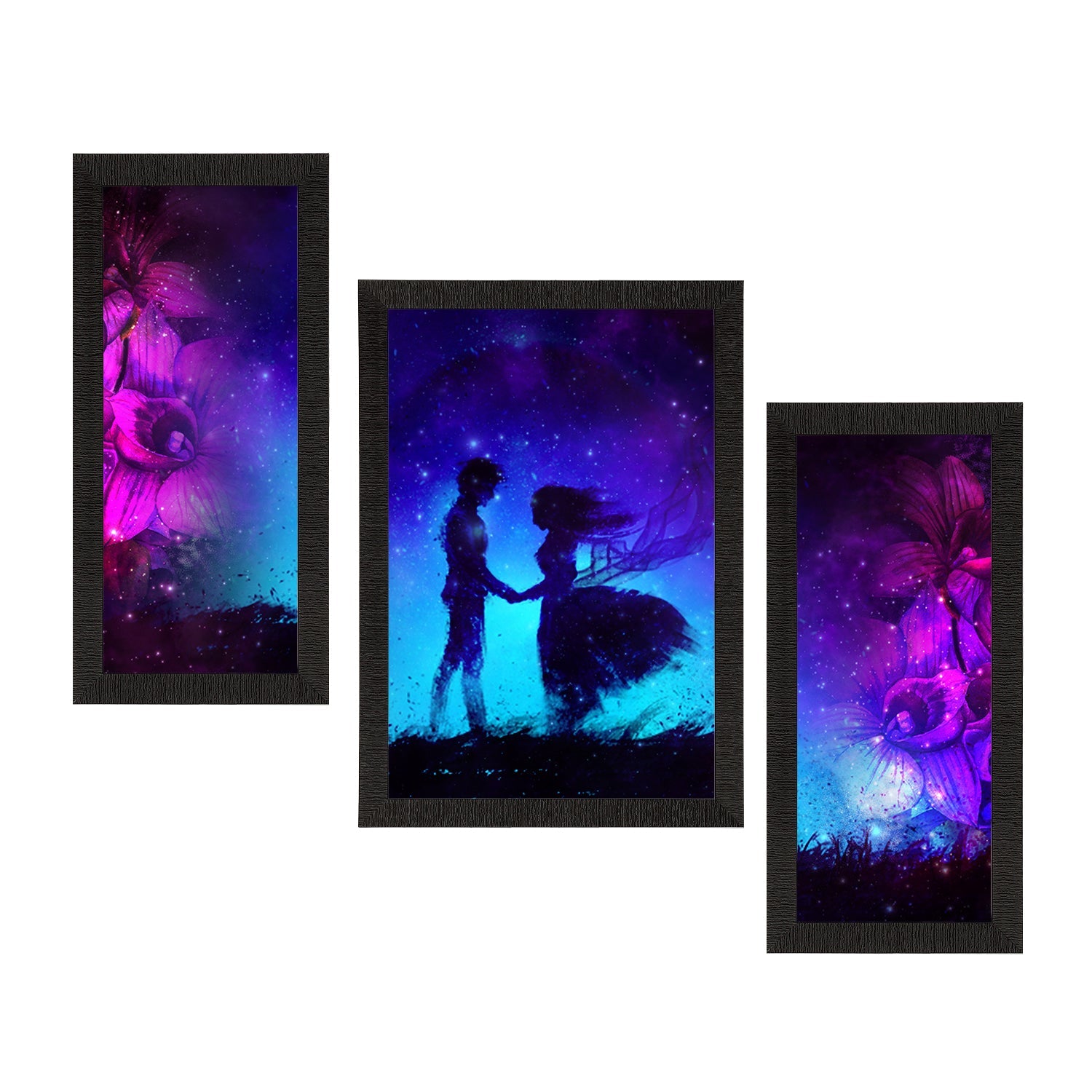 Set of 3 Loving Couple Under Moon Light Satin Matt Texture UV Art Painting Kafalo