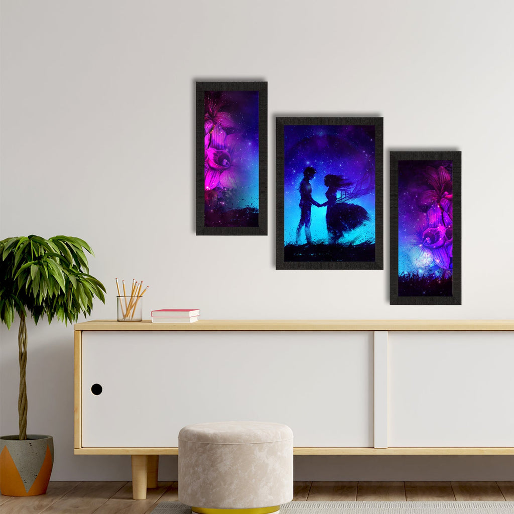 Set of 3 Loving Couple Under Moon Light Satin Matt Texture UV Art Painting Kafalo