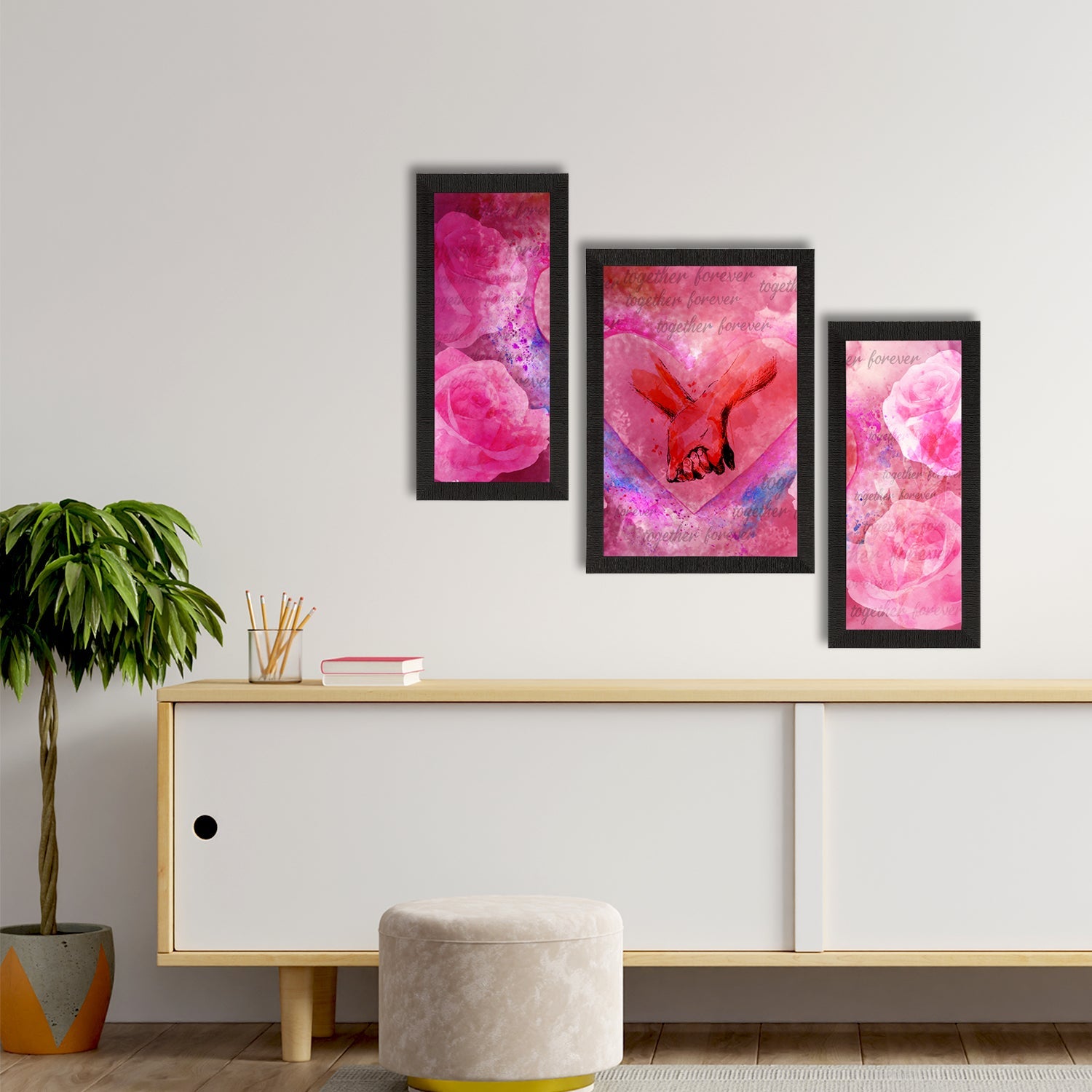 Set of 3 Together Forever Valentine Theme Satin Matt Texture UV Art Painting Kafalo