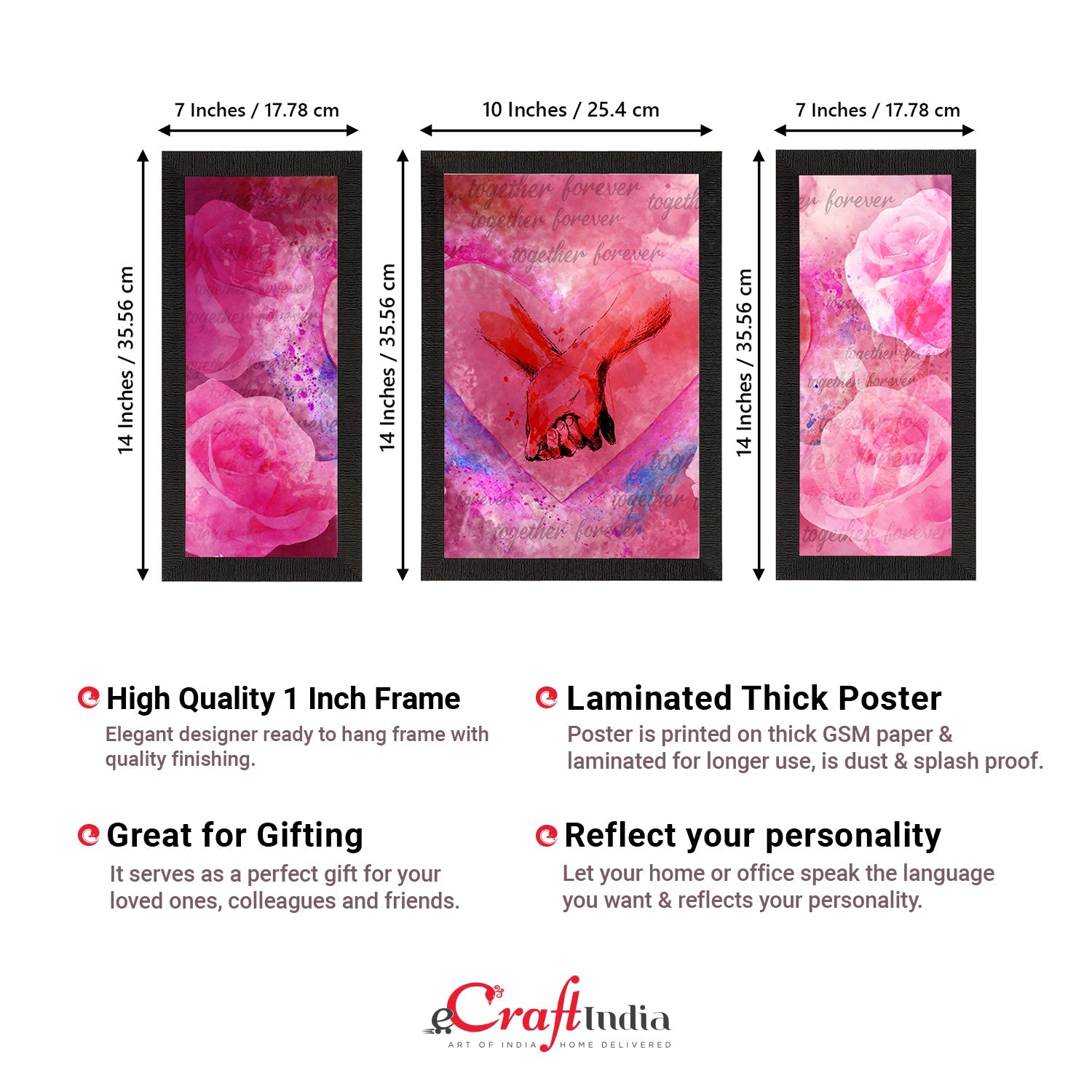 Set of 3 Together Forever Valentine Theme Satin Matt Texture UV Art Painting Kafalo