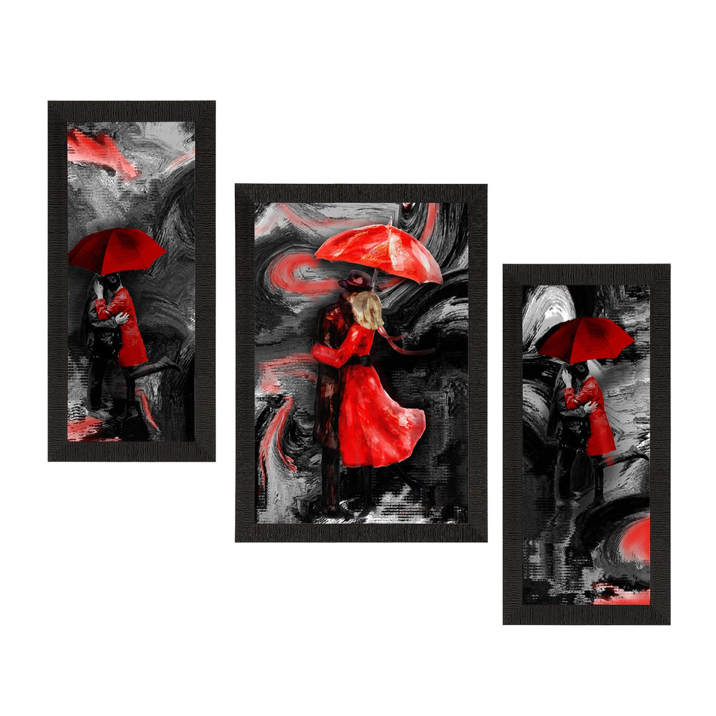 Set of 3 Loving Couple Under Umbrella Valentine Theme Satin Matt Texture UV Art Painting Kafalo