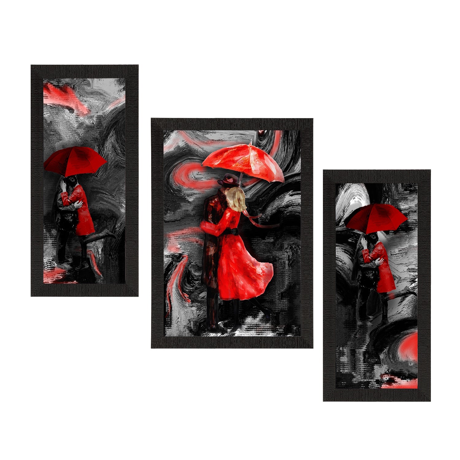 Set of 3 Loving Couple Under Umbrella Valentine Theme Satin Matt Texture UV Art Painting Kafalo