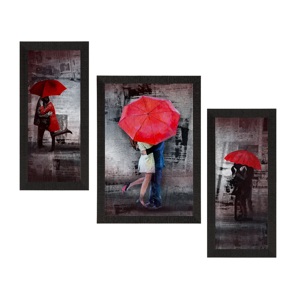 Set of 3 Loving Couple Under Umbrella Valentine Theme Satin Matt Texture UV Art Painting Kafalo