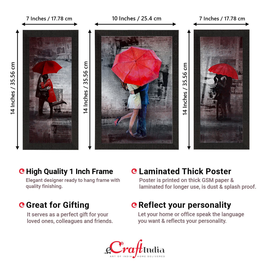 Set of 3 Loving Couple Under Umbrella Valentine Theme Satin Matt Texture UV Art Painting Kafalo