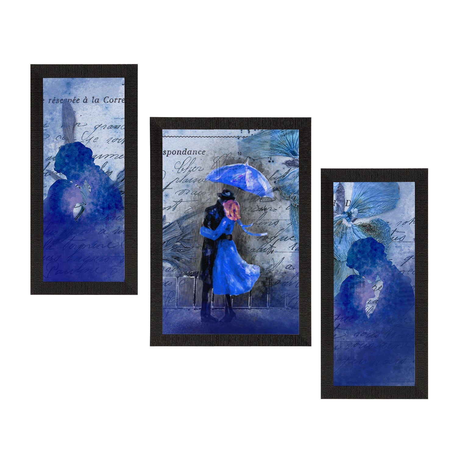 Set of 3 Loving Couple Under Umbrella Valentine Theme Satin Matt Texture UV Art Painting Kafalo