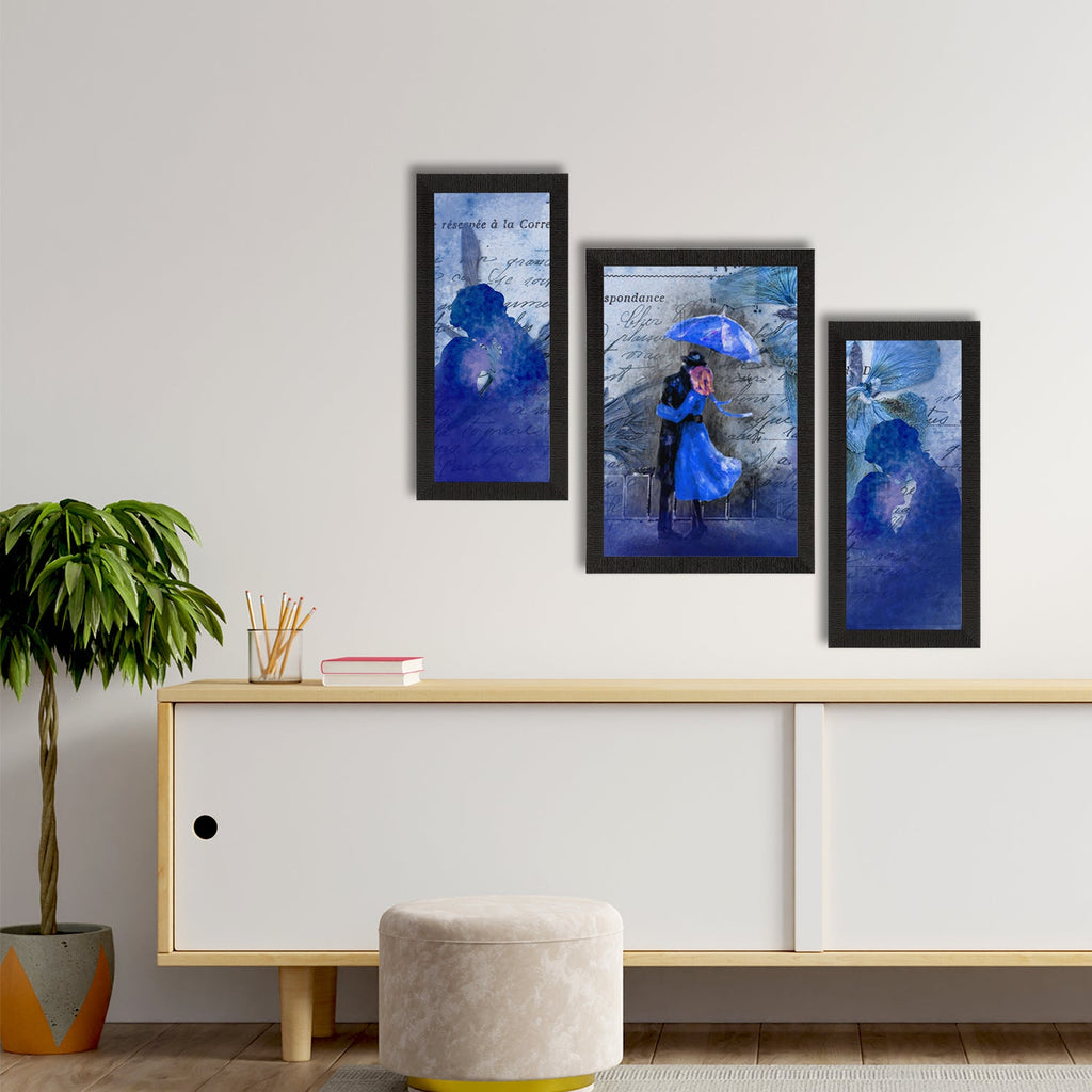 Set of 3 Loving Couple Under Umbrella Valentine Theme Satin Matt Texture UV Art Painting Kafalo
