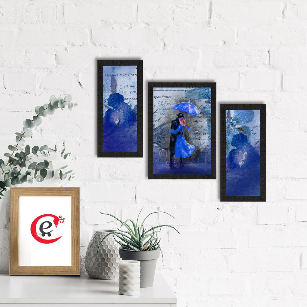 Set of 3 Loving Couple Under Umbrella Valentine Theme Satin Matt Texture UV Art Painting Kafalo