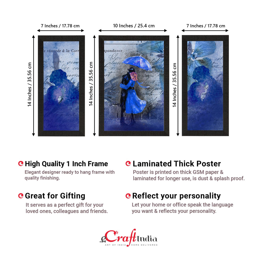 Set of 3 Loving Couple Under Umbrella Valentine Theme Satin Matt Texture UV Art Painting Kafalo