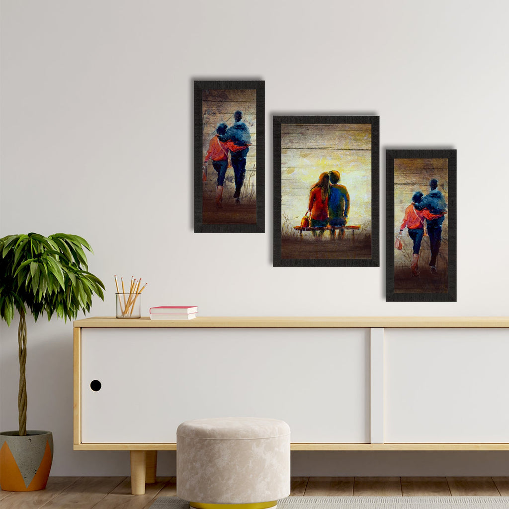Set of 3 Loving Couple Valentine Theme Satin Matt Texture UV Art Painting Kafalo