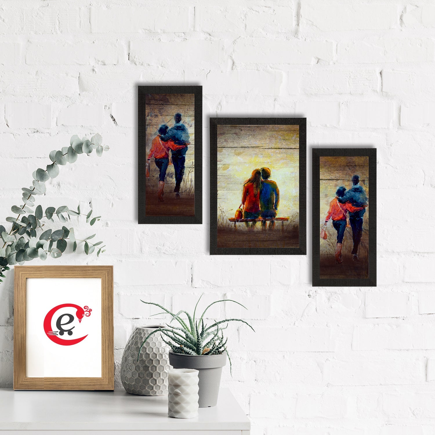 Set of 3 Loving Couple Valentine Theme Satin Matt Texture UV Art Painting Kafalo