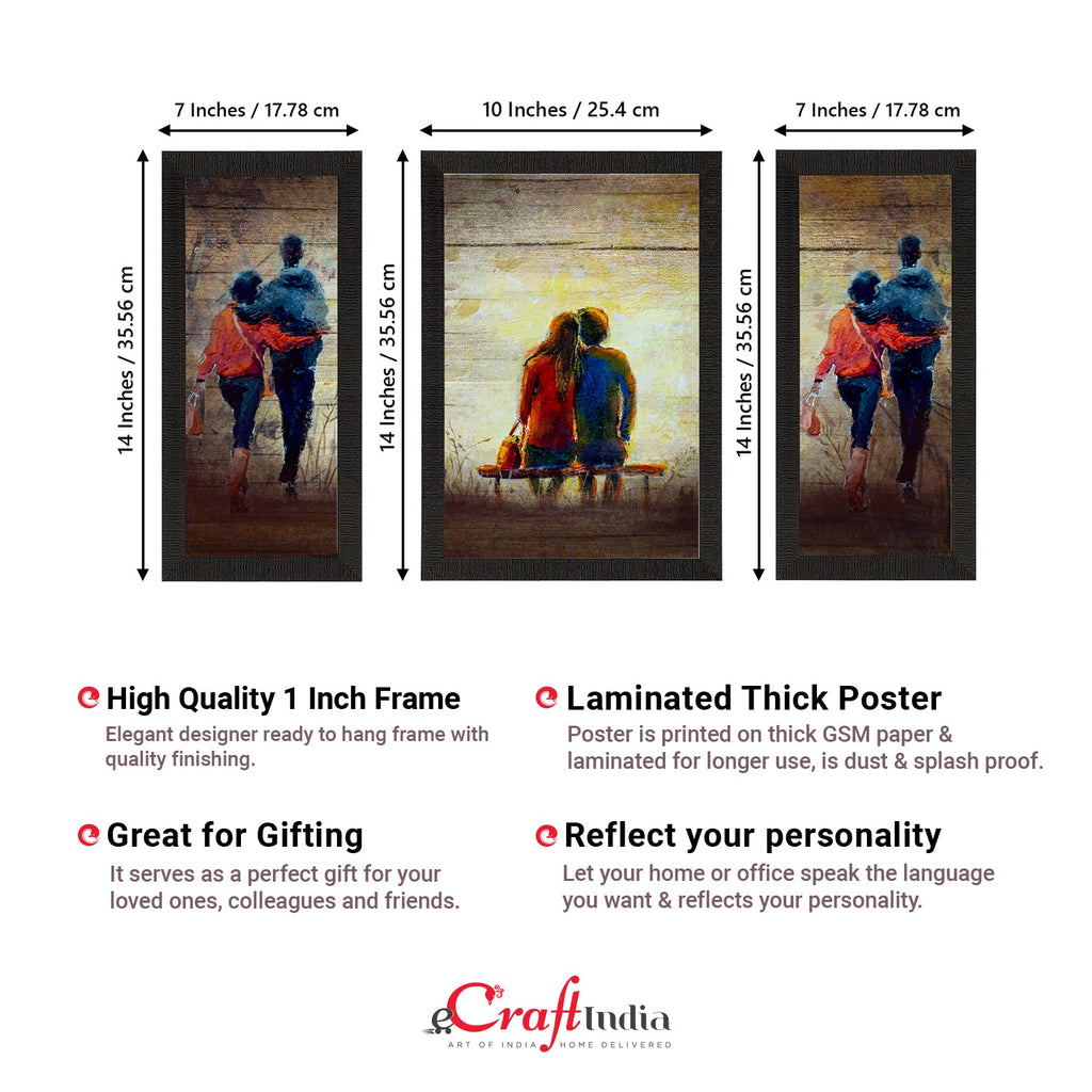 Set of 3 Loving Couple Valentine Theme Satin Matt Texture UV Art Painting Kafalo