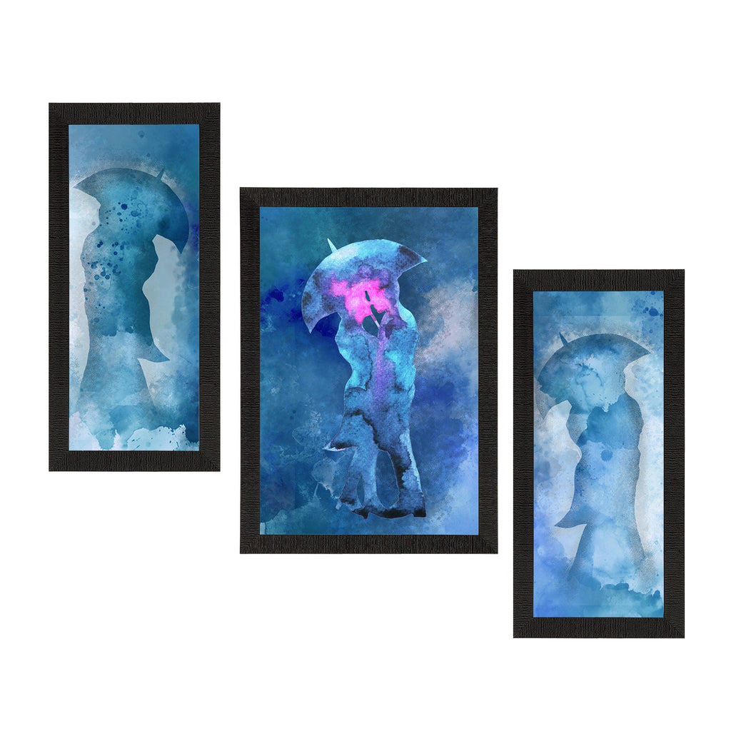 Set of 3 Loving Couple Under Umbrella Valentine Theme Satin Matt Texture UV Art Painting Kafalo