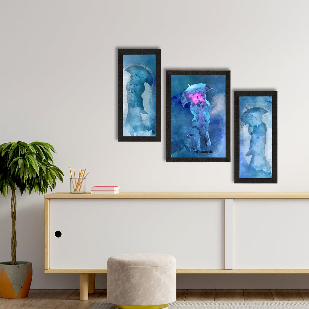 Set of 3 Loving Couple Under Umbrella Valentine Theme Satin Matt Texture UV Art Painting Kafalo