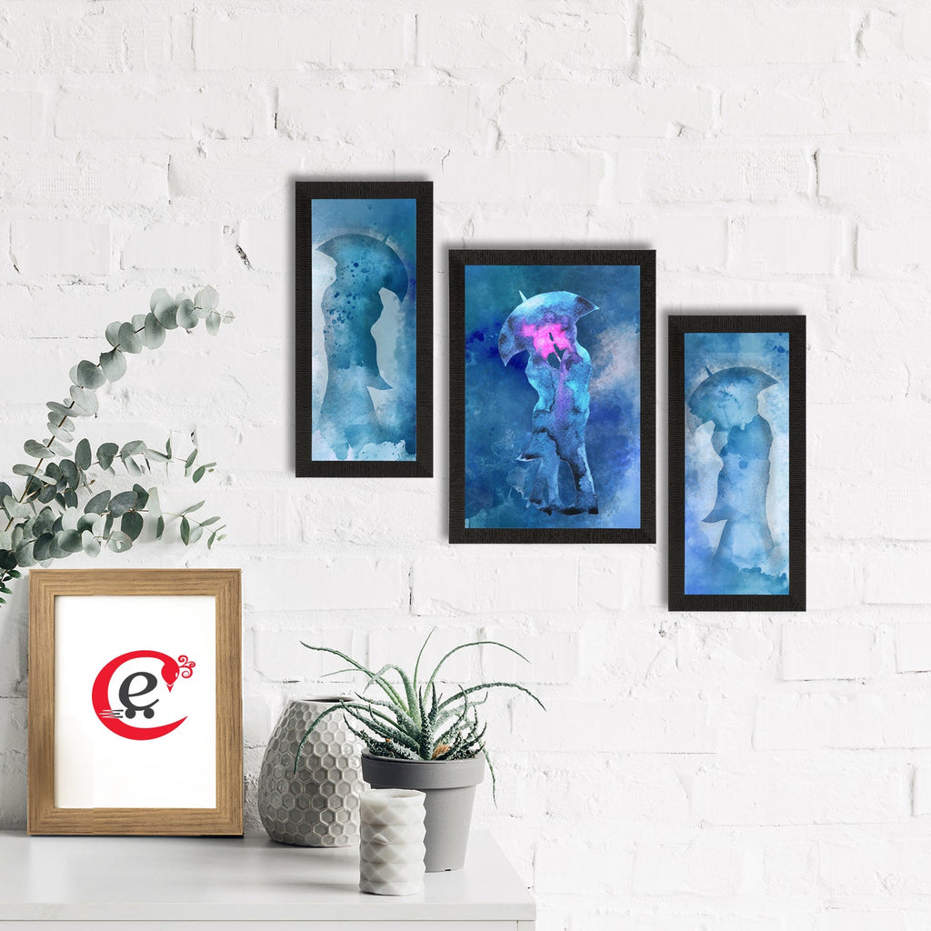Set of 3 Loving Couple Under Umbrella Valentine Theme Satin Matt Texture UV Art Painting Kafalo