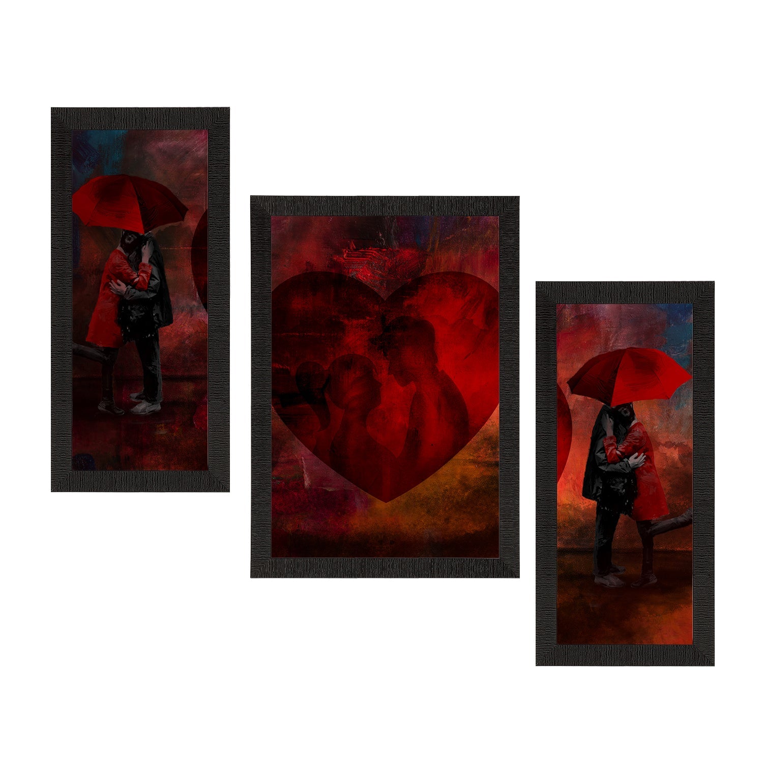 Set of 3 Loving Couple Under Umbrella Valentine Theme Satin Matt Texture UV Art Painting Kafalo