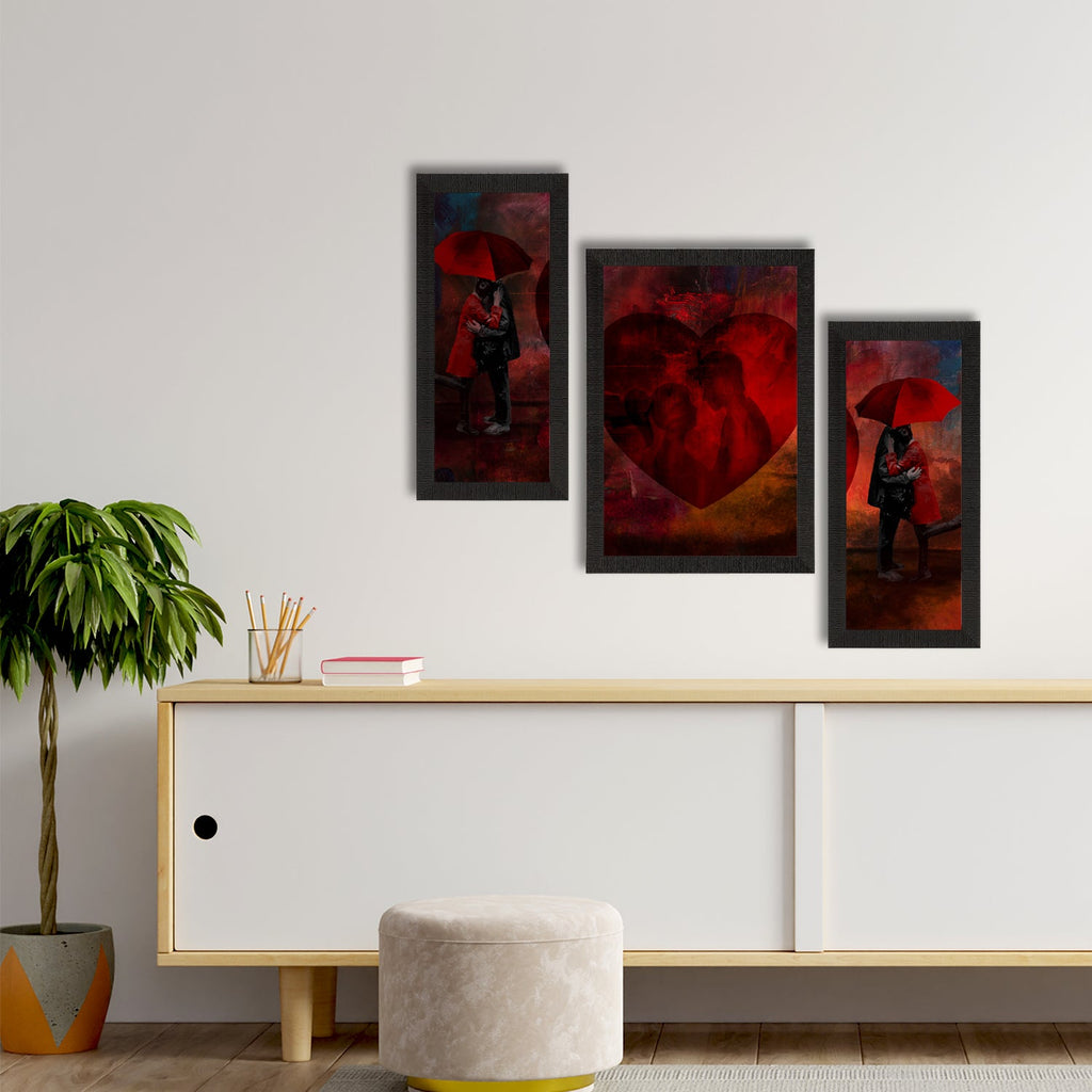 Set of 3 Loving Couple Under Umbrella Valentine Theme Satin Matt Texture UV Art Painting Kafalo