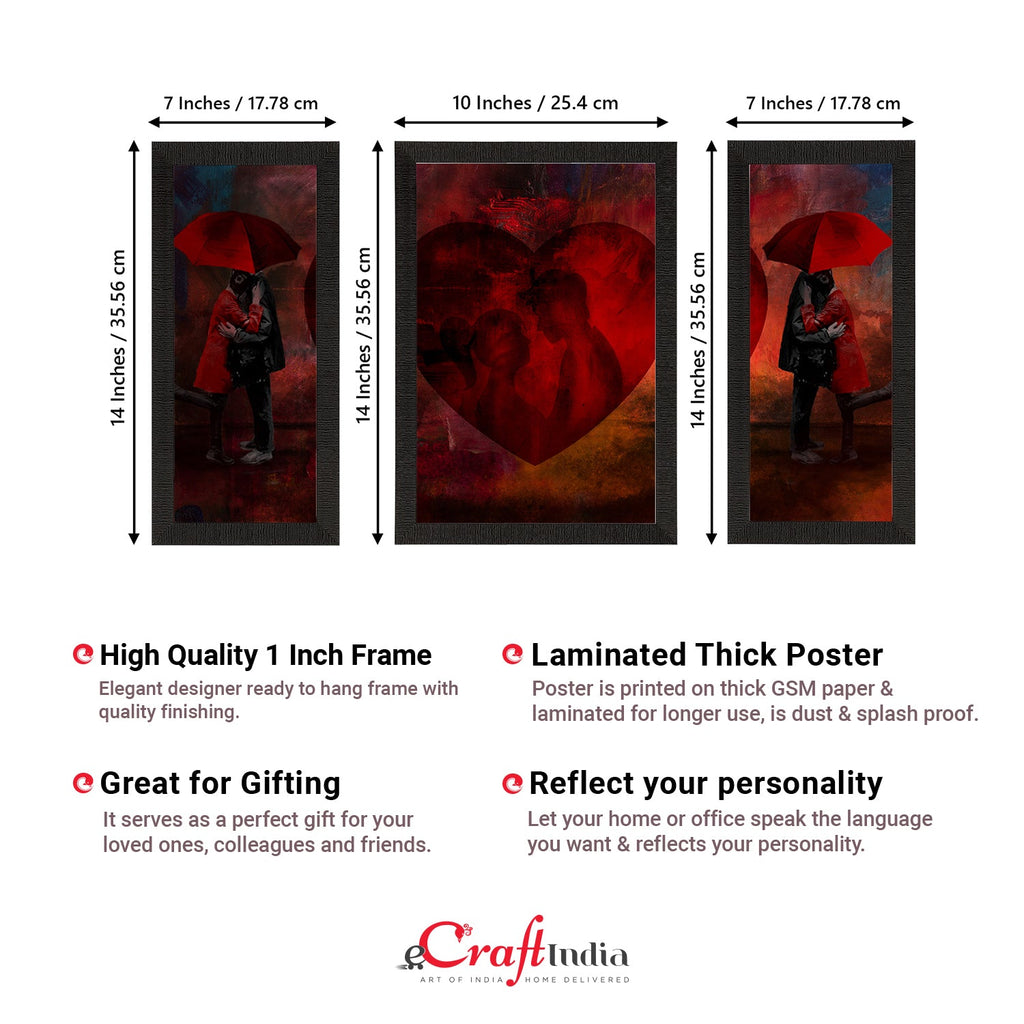 Set of 3 Loving Couple Under Umbrella Valentine Theme Satin Matt Texture UV Art Painting Kafalo