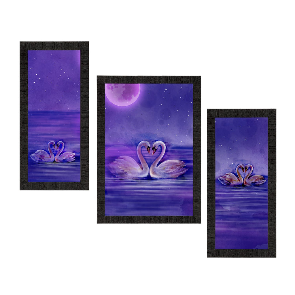 Set of 3 Loving Swan Couple Satin Matt Texture UV Art Painting Kafalo
