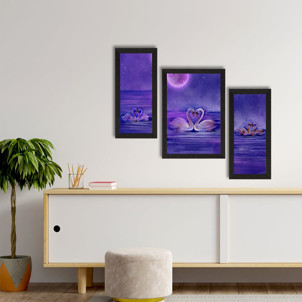Set of 3 Loving Swan Couple Satin Matt Texture UV Art Painting Kafalo