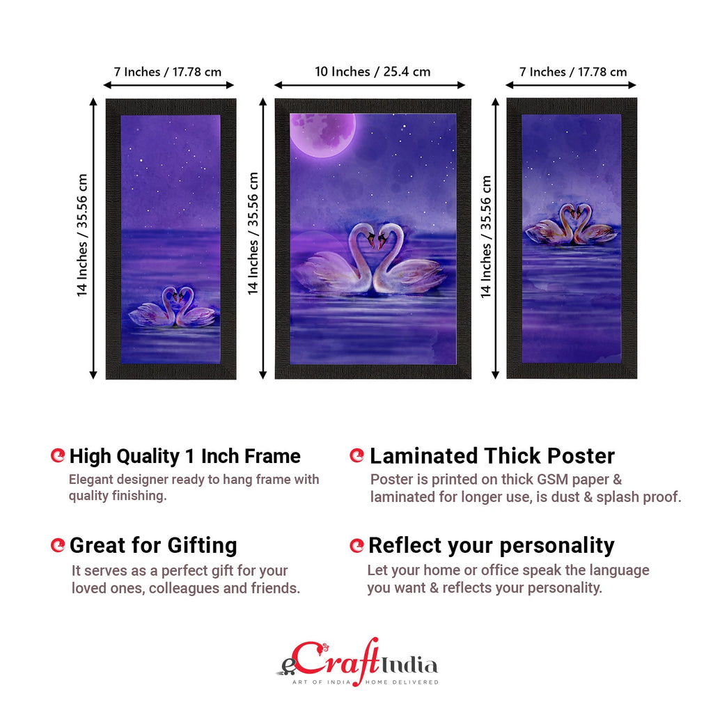 Set of 3 Loving Swan Couple Satin Matt Texture UV Art Painting Kafalo