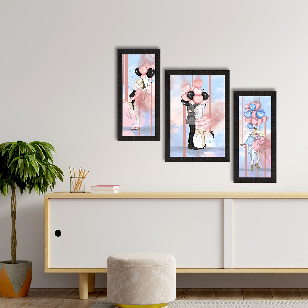 Set of 3 Romantic Couple Satin Matt Texture UV Art Painting Kafalo