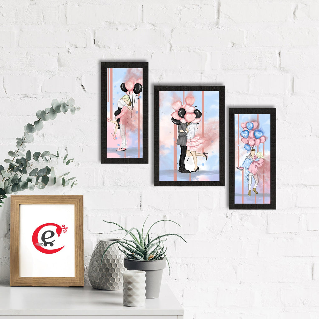 Set of 3 Romantic Couple Satin Matt Texture UV Art Painting Kafalo