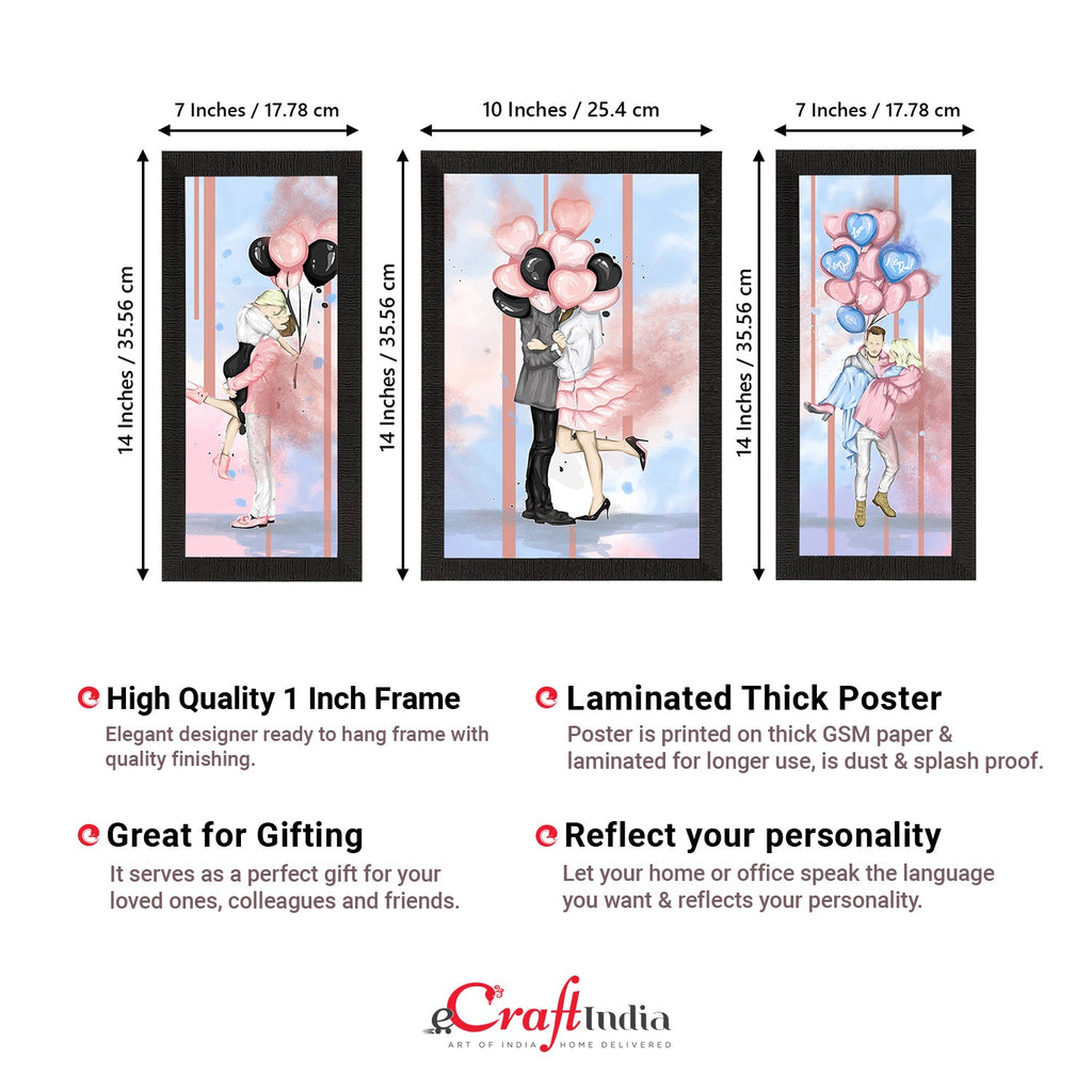 Set of 3 Romantic Couple Satin Matt Texture UV Art Painting Kafalo