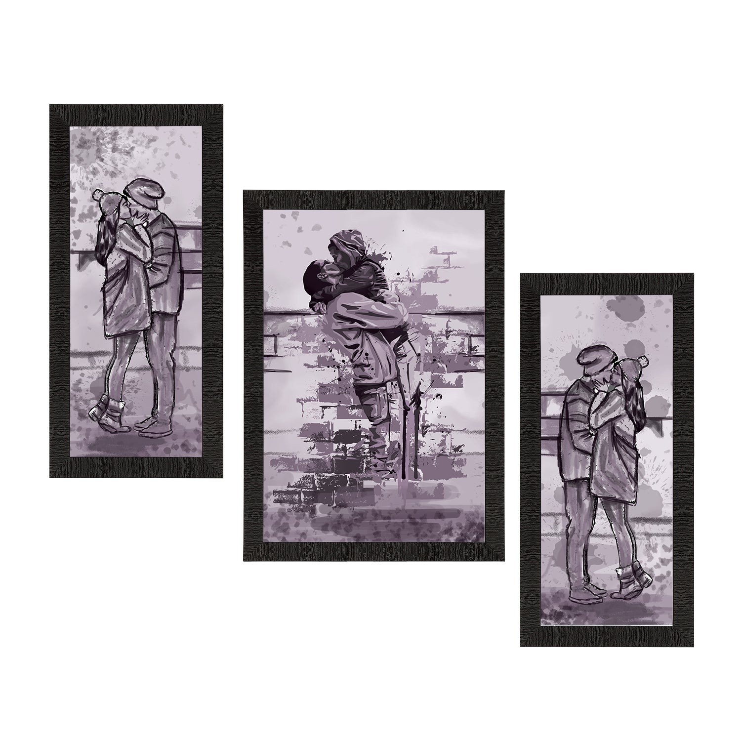 Set of 3 Kissing Couple Satin Matt Texture UV Art Painting Kafalo