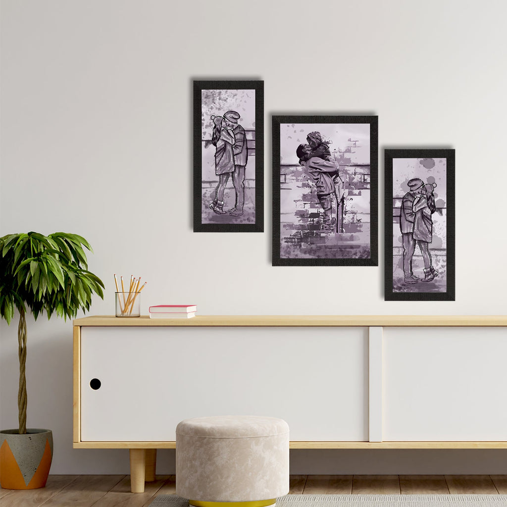 Set of 3 Kissing Couple Satin Matt Texture UV Art Painting Kafalo