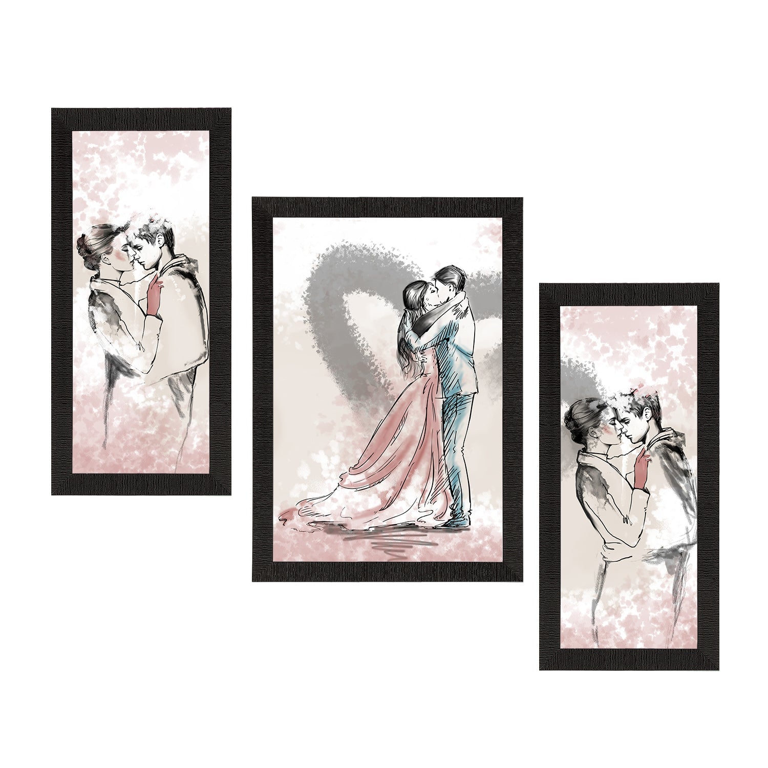Set of 3 Kissing Couple Satin Matt Texture UV Art Painting Kafalo
