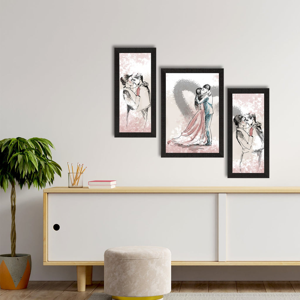 Set of 3 Kissing Couple Satin Matt Texture UV Art Painting Kafalo