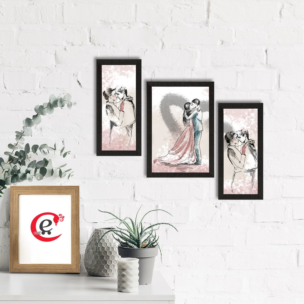 Set of 3 Kissing Couple Satin Matt Texture UV Art Painting Kafalo