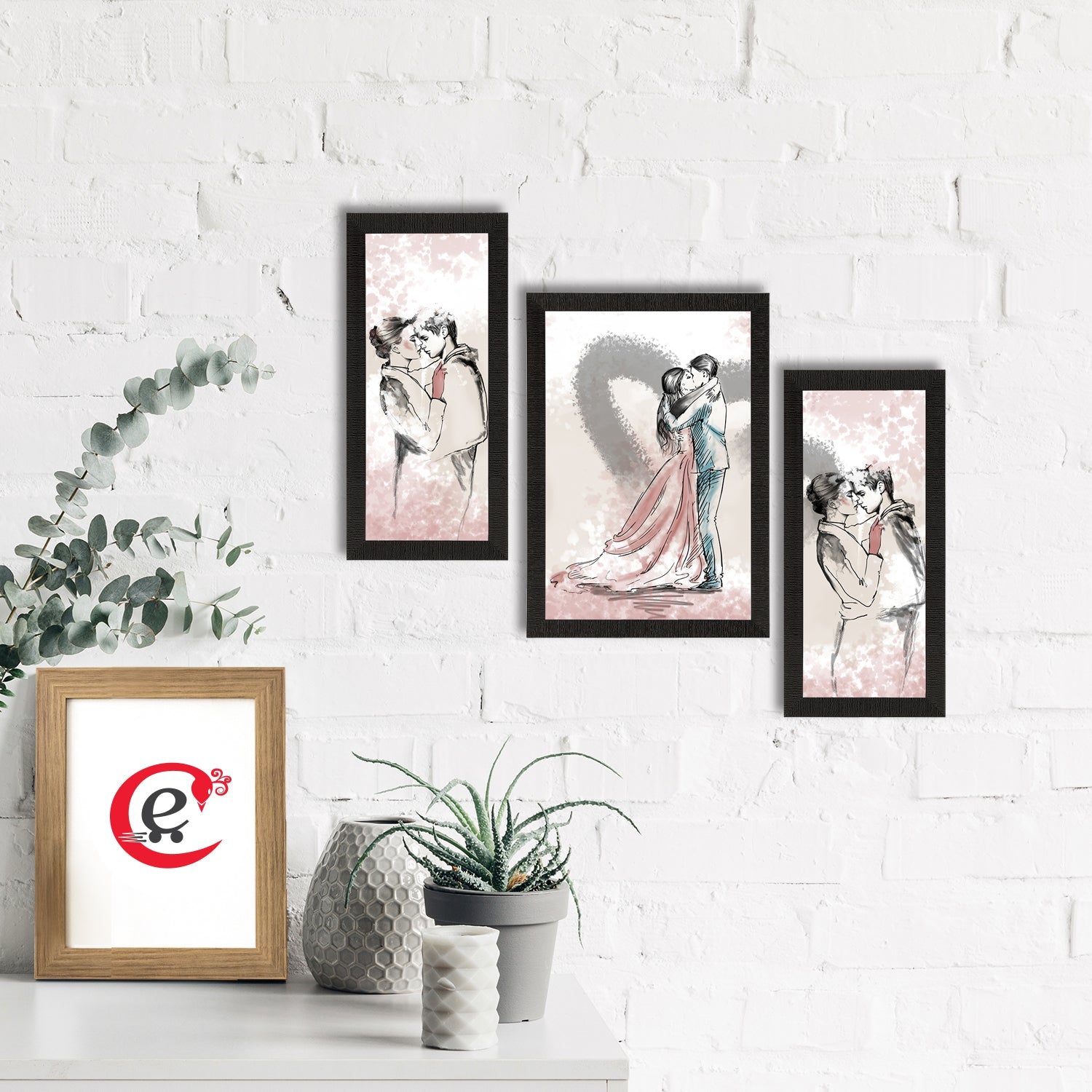 Set of 3 Kissing Couple Satin Matt Texture UV Art Painting Kafalo