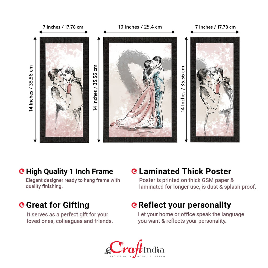 Set of 3 Kissing Couple Satin Matt Texture UV Art Painting Kafalo