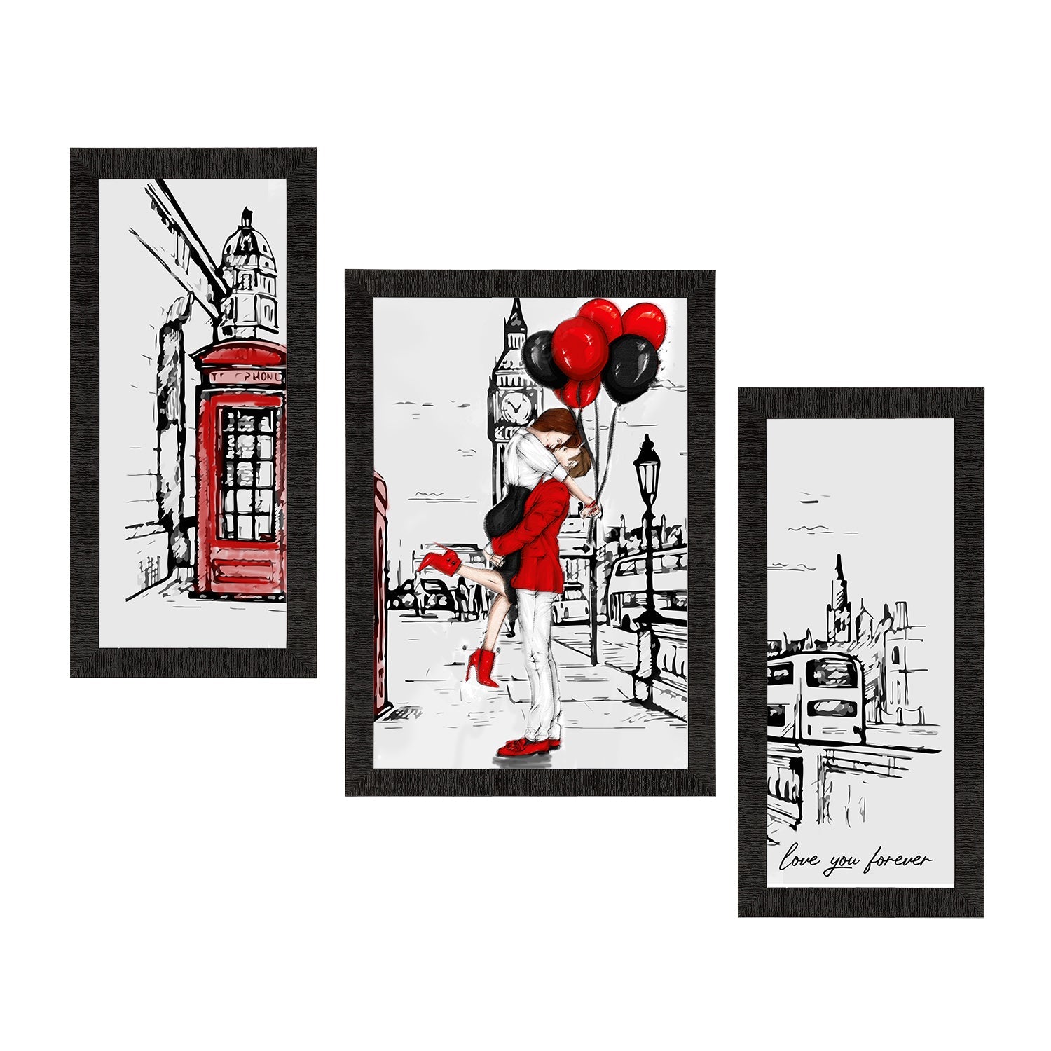 Set of 3 Kissing Couple Satin Matt Texture UV Art Painting Kafalo