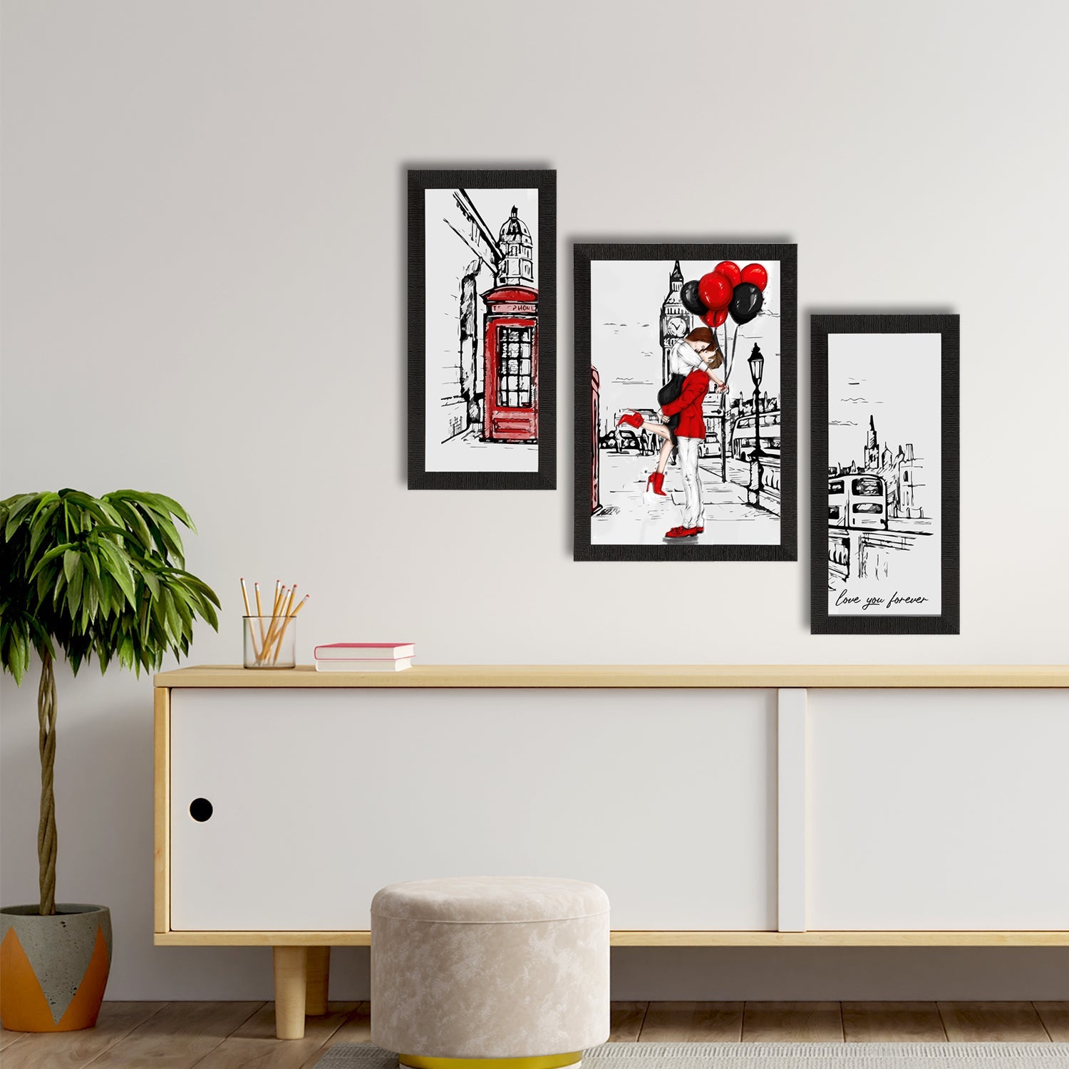 Set of 3 Kissing Couple Satin Matt Texture UV Art Painting Kafalo