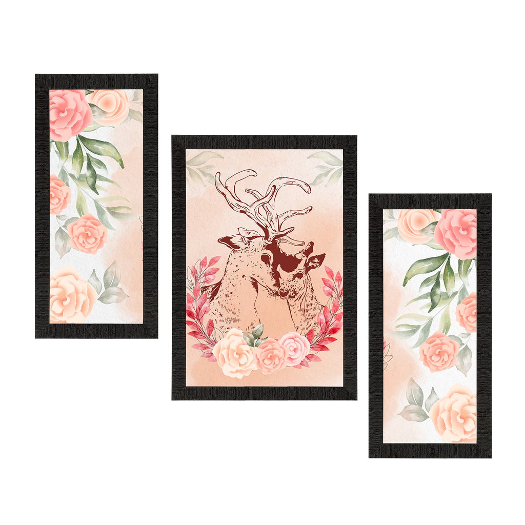 Set of 3 Loving Deer Couple Satin Matt Texture UV Art Painting Kafalo