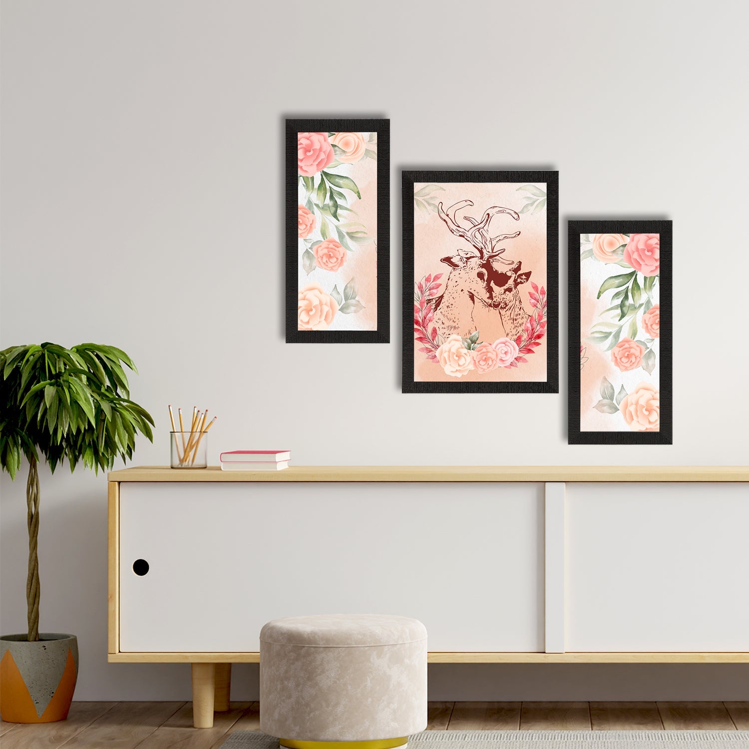 Set of 3 Loving Deer Couple Satin Matt Texture UV Art Painting Kafalo